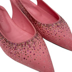 Hermes Flat Shoes Suede Pink Ring Back Rhinestone — view 9