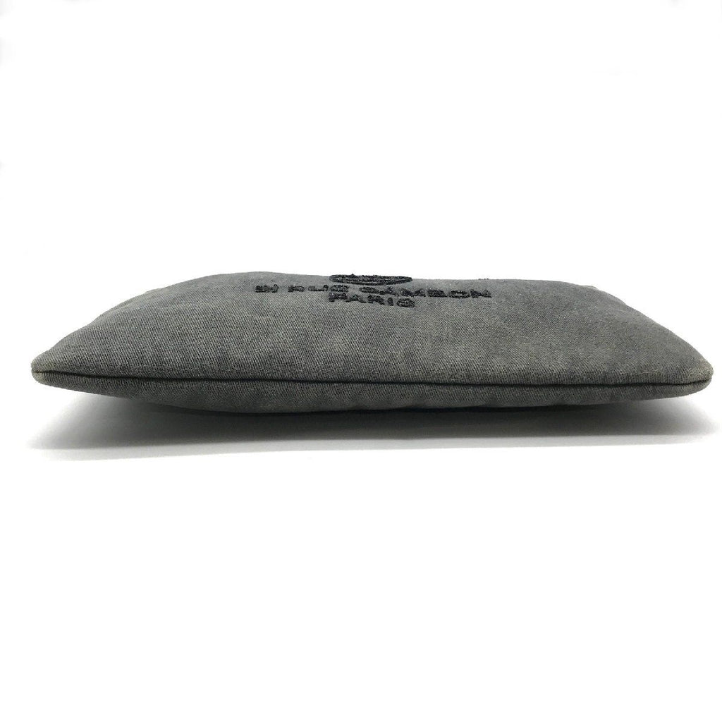 Chanel CC Logo Deauville Denim Sequin Clutch Gray Jeans — view 7