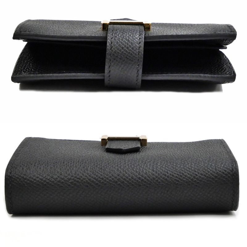 Hermes Bearn Mini Bifold Wallet Black Gold Hardware Veau Epsom Noir — view 4