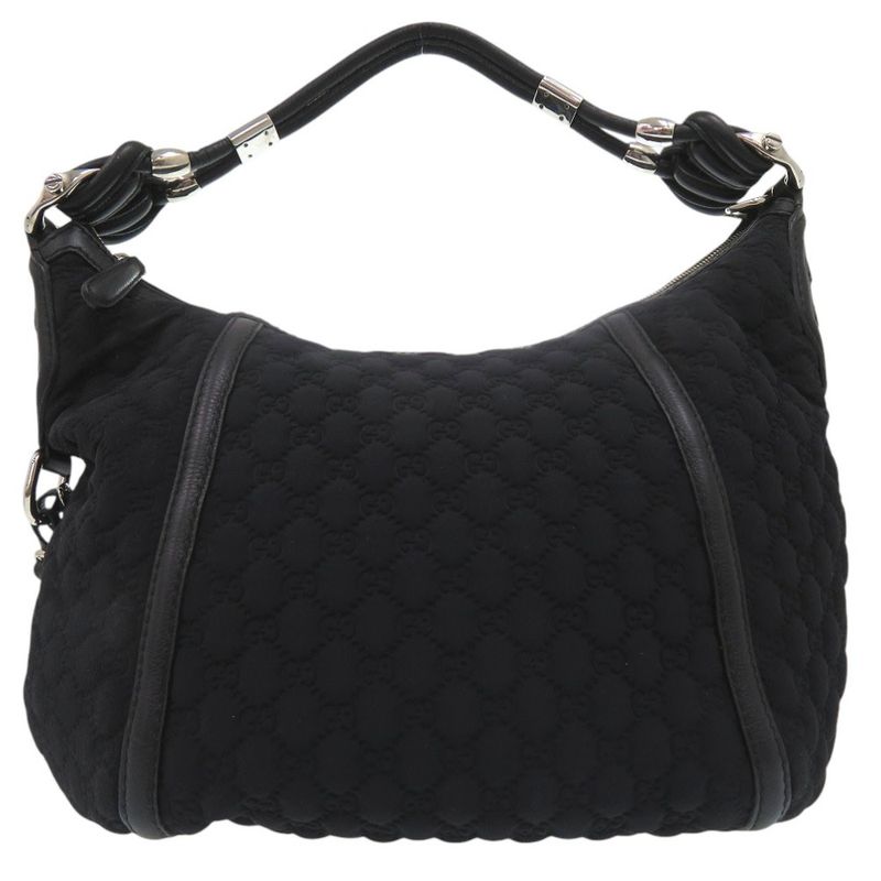 Gucci GG Logo Fringe Bamboo One Shoulder Bag Horsebit Hobo Nylon Leather — view 2