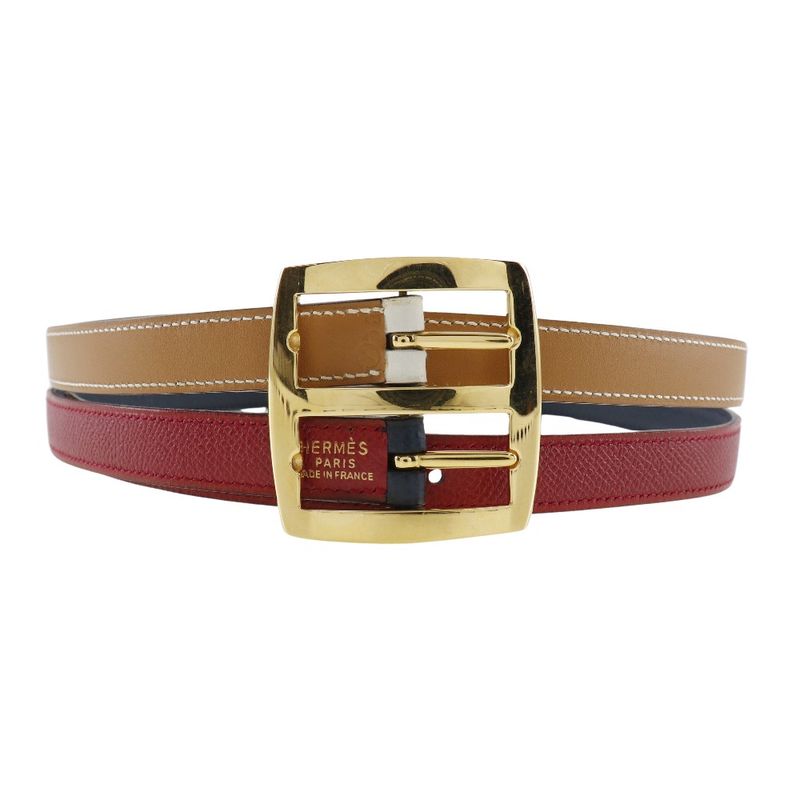 Hermes Reversible Courchevel Swift Blue Indigo Rouge Vif 0 Belt — view 5