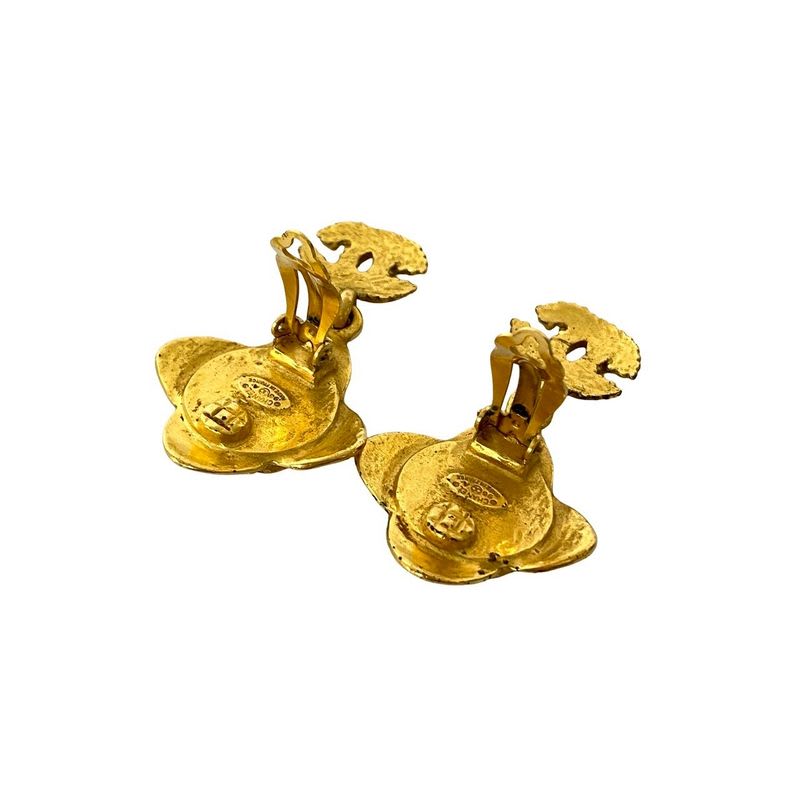 Chanel Vintage Coco Mark Flower Motif Earrings Ear Cuff Gold 96A — view 4