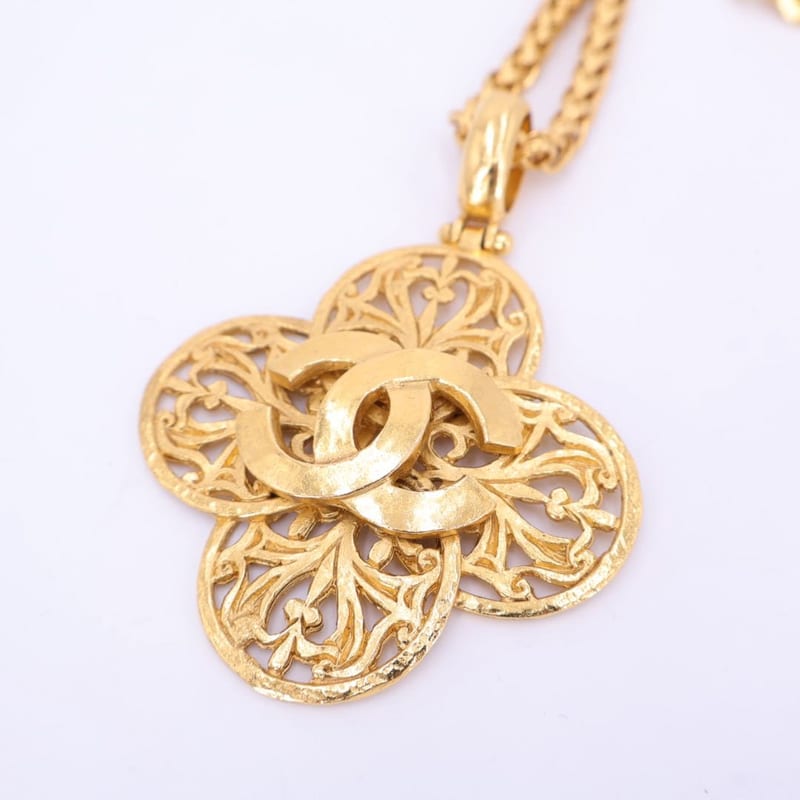 Chanel Chain Necklace Coco Mark Gold Accessory Vintage Flower Motif — view 4