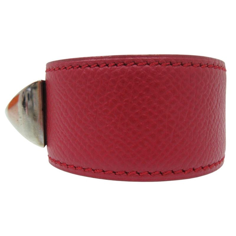 Hermes Medor Bangle Leather Metal Red Engraved D 0564 — view 5