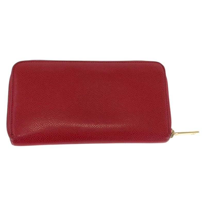 Chanel Coco Mark Red Gold Hardware Leather Long Wallet Round Zipper — view 2