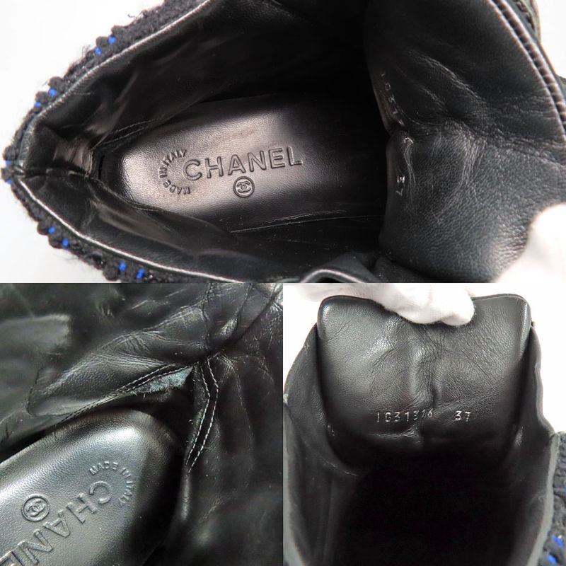 Chanel High Cut Sneakers Chain Double Zip 37 Coco Mark Black Leather — view 7