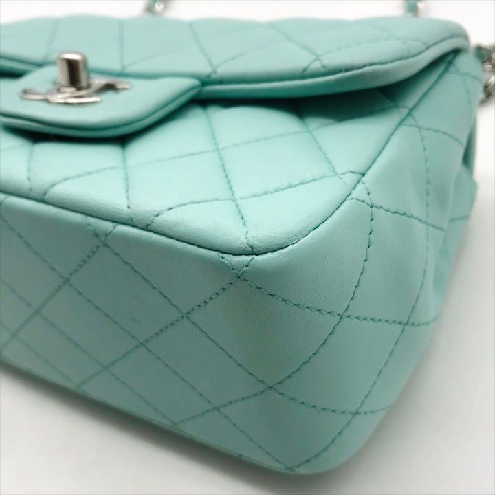 Chanel CC Logo Turnlock Lambskin Mini Quilted Chain Shoulder Bag Blue — view 4