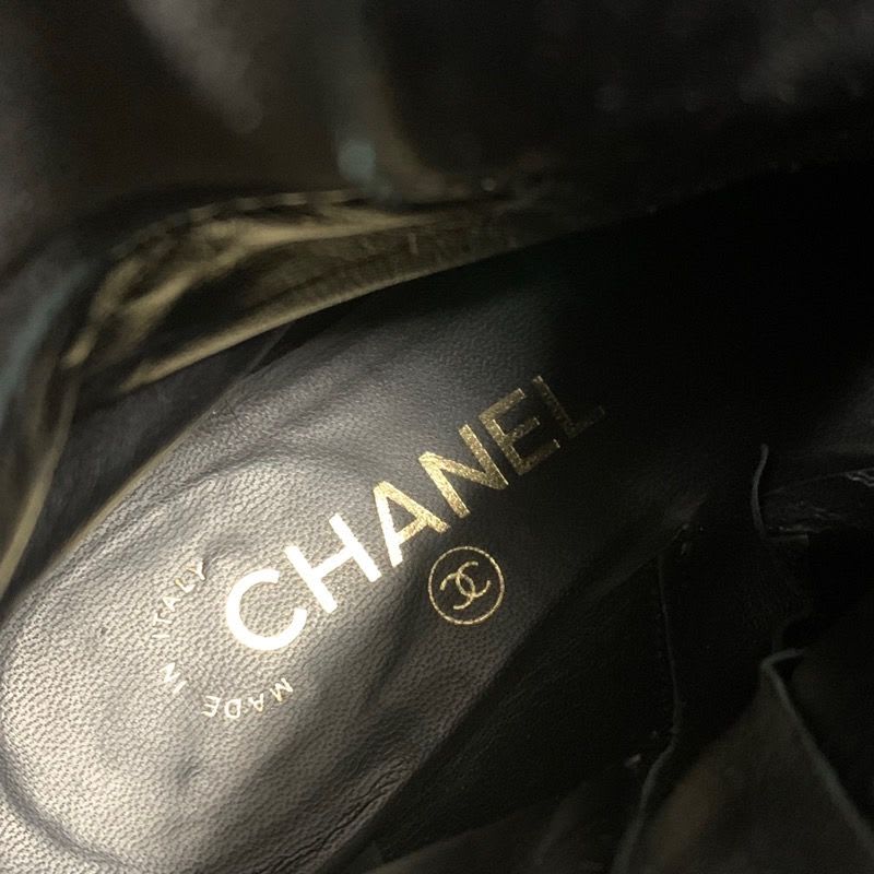 Chanel Boots Short Shoes Leather Black Coco Mark Fringe — view 8
