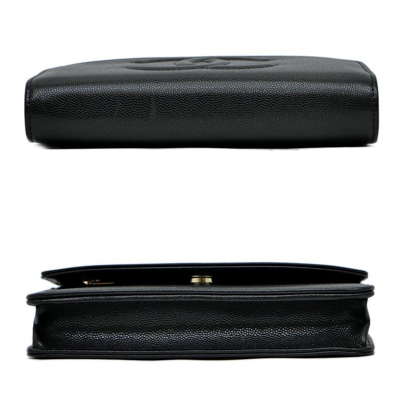 Chanel Chain Wallet Ap4653 Grained Shiny Calfskin Black Gold Hardware — view 4