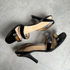 Chanel Logo Sandals Patent Leather Black Gold 37 — view 4