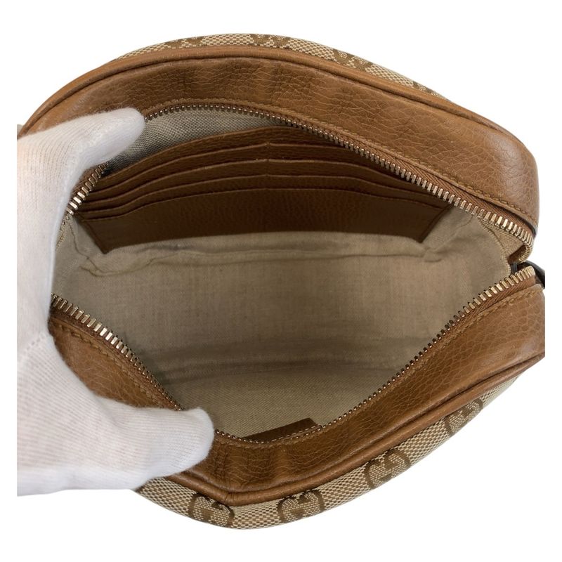 Gucci Brown Gold Hardware GG Canvas Leather Crossbody Bag — view 3