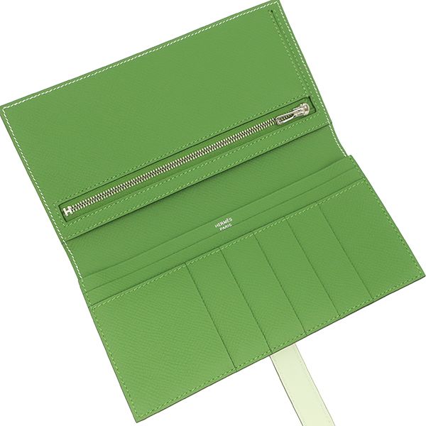 Hermes Long Wallet Bearn Soufflet Verso Veau Epsom Vert Fizz Yucca Silver