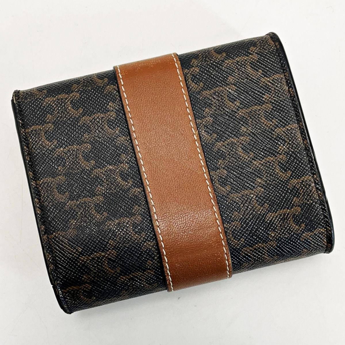 Celine Triomphe Brown Trifold Wallet Gold Hardware — view 2