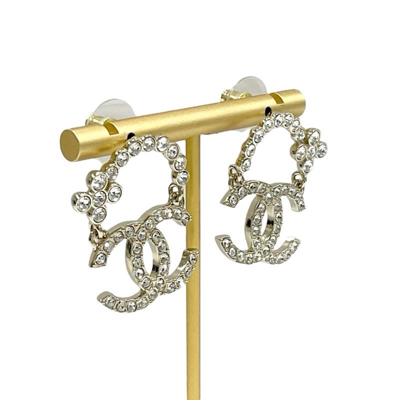 Chanel Earrings Gold Coco Mark Flower Rhinestone — view 8