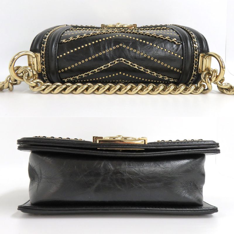 Chanel Boy 20 Chain Shoulder Flap Bag Cuff Black Studs — view 5
