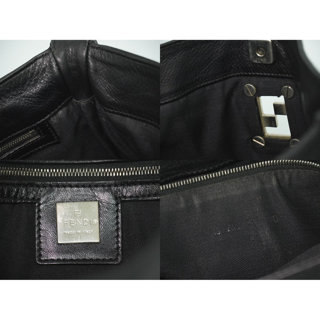 Fendi Logo Shoulder Bag Leather Black — view 9