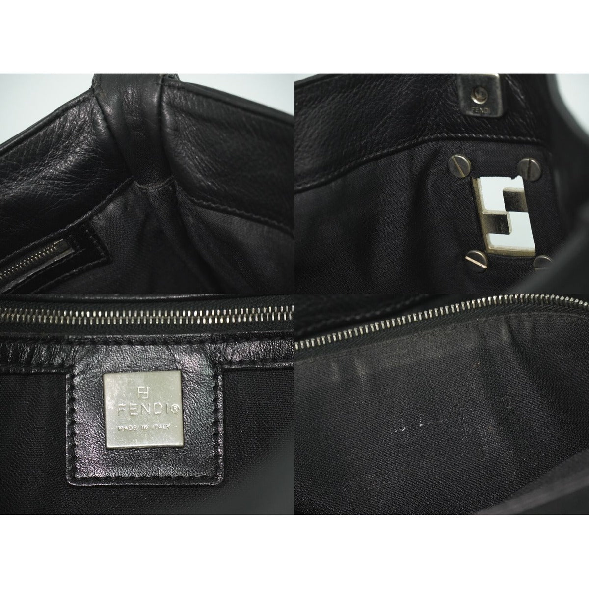 Fendi Logo Shoulder Bag Leather Black — view 9