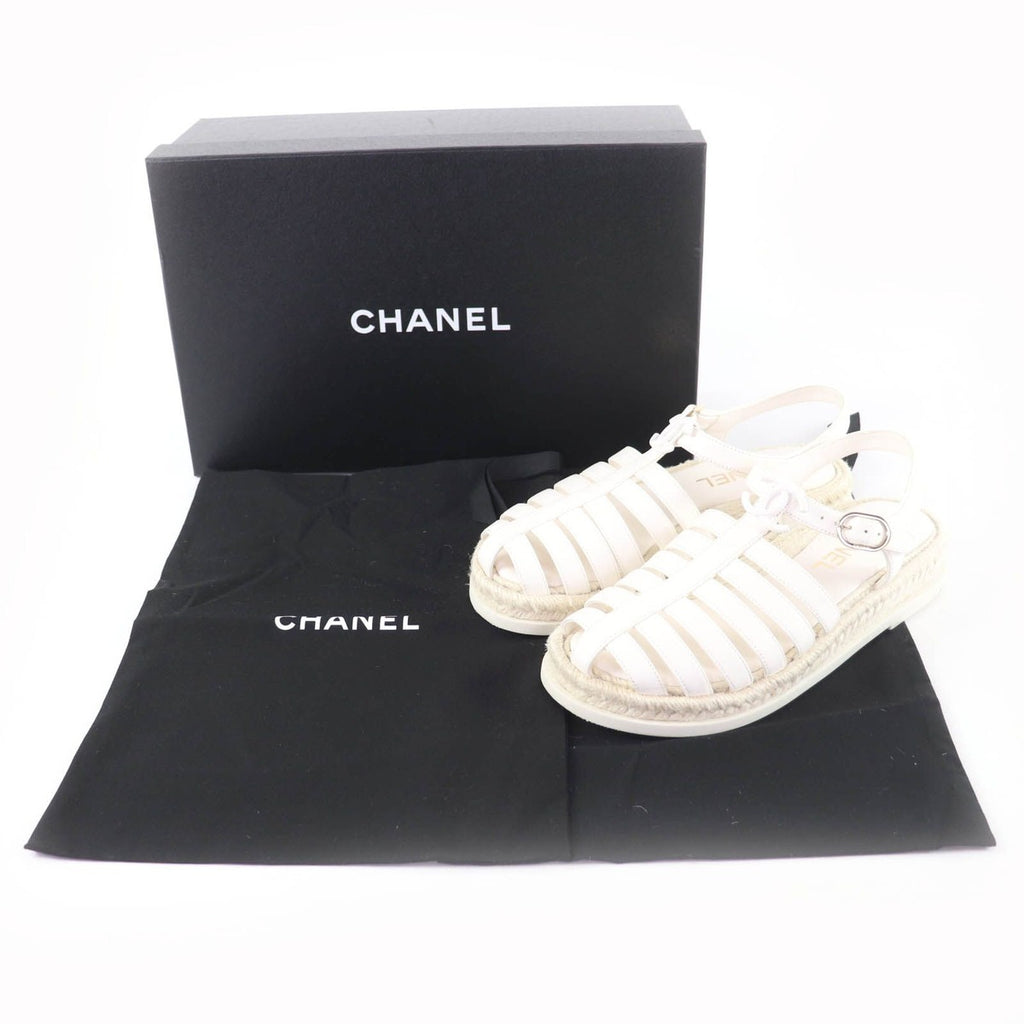 Chanel CC Logo Espadrilles Leather Gurkha Sandals White 36 Boxes Storag — view 2