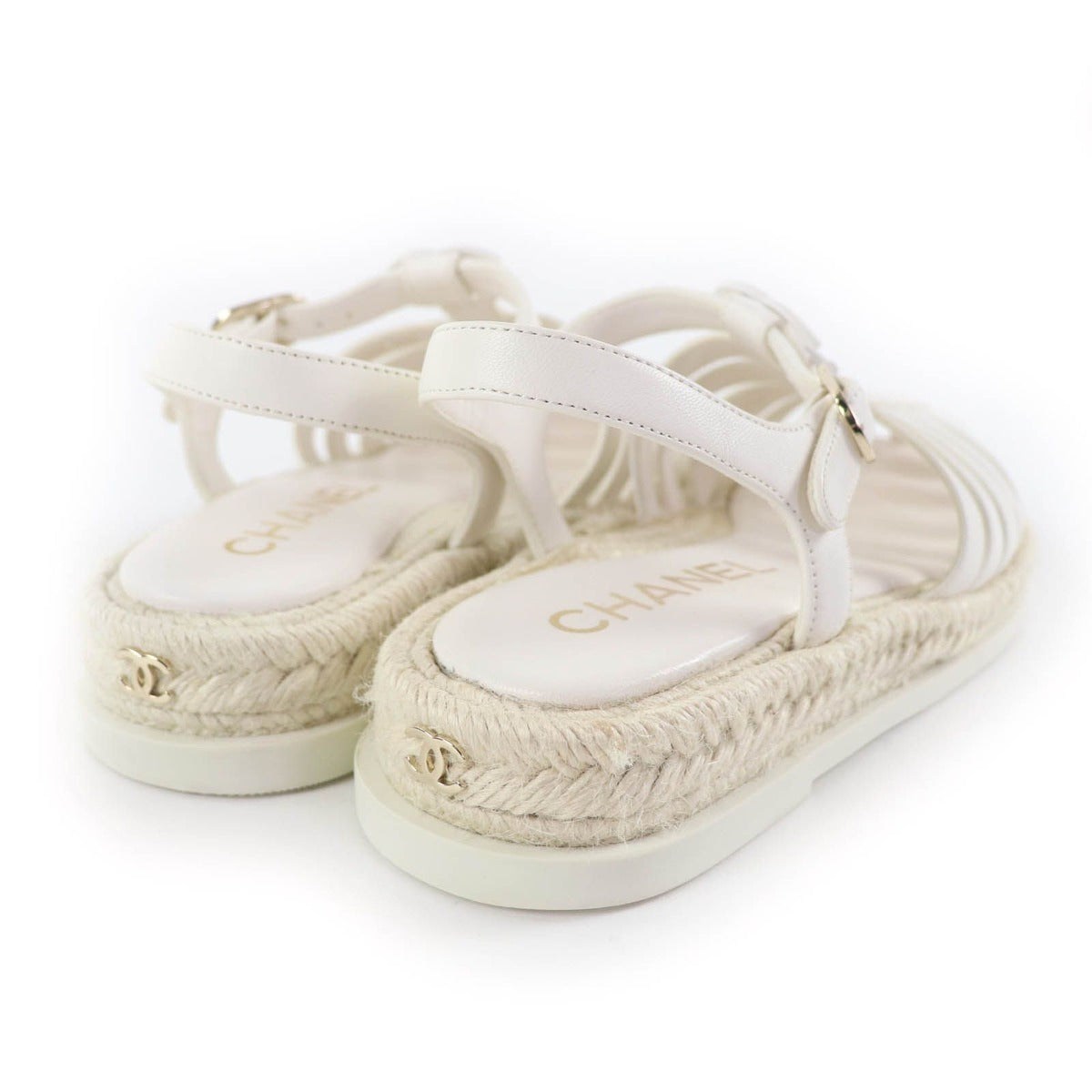 Chanel CC Logo Espadrilles Leather Gurkha Sandals White 36 Boxes Storag — view 3