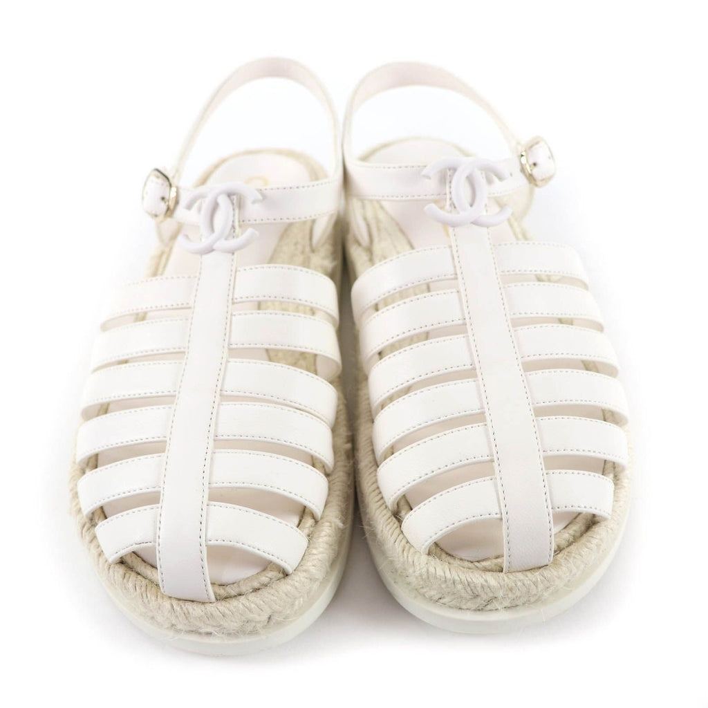 Chanel CC Logo Espadrilles Leather Gurkha Sandals White 36 Boxes Storag — view 4