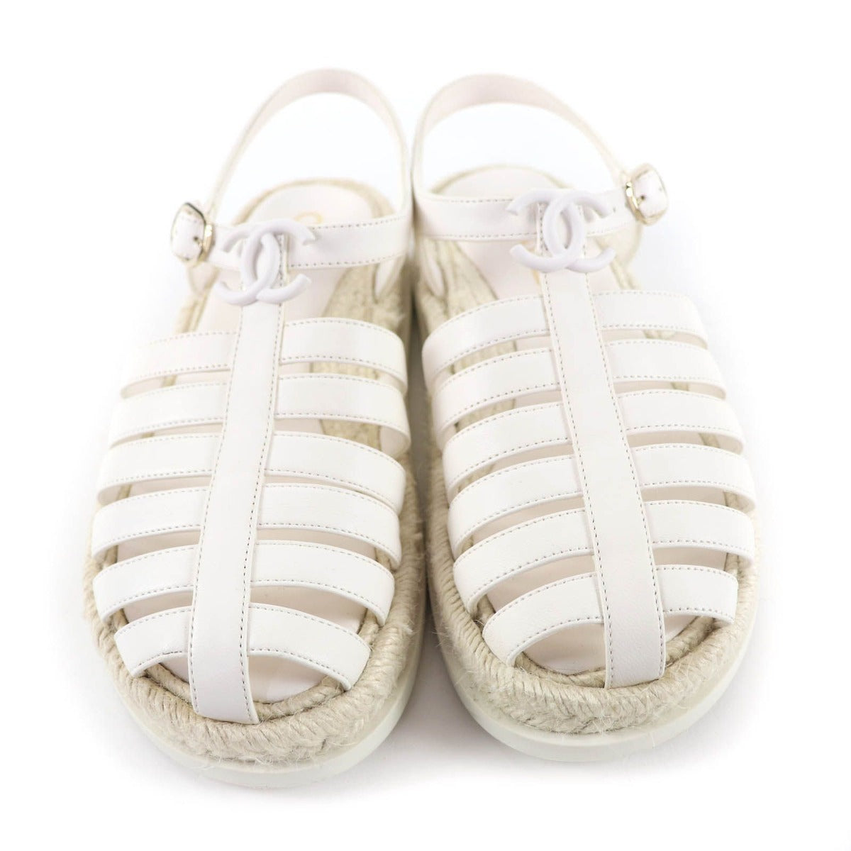 Chanel CC Logo Espadrilles Leather Gurkha Sandals White 36 Boxes Storag — view 4