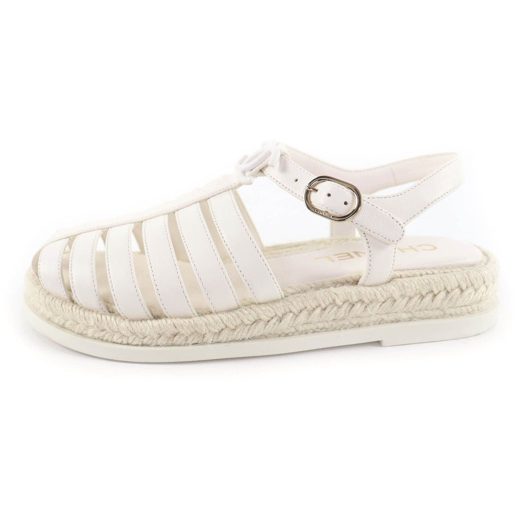 Chanel CC Logo Espadrilles Leather Gurkha Sandals White 36 Boxes Storag — view 5