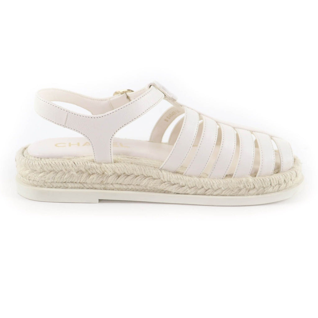 Chanel CC Logo Espadrilles Leather Gurkha Sandals White 36 Boxes Storag — view 6