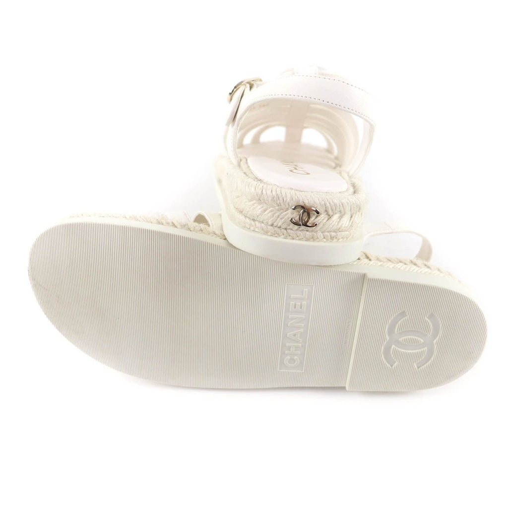 Chanel CC Logo Espadrilles Leather Gurkha Sandals White 36 Boxes Storag — view 7