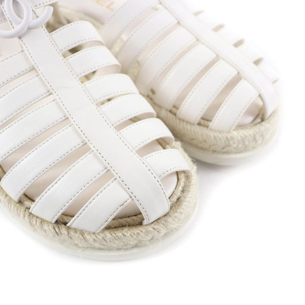 Chanel CC Logo Espadrilles Leather Gurkha Sandals White 36 Boxes Storag — view 8
