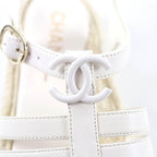 Chanel CC Logo Espadrilles Leather Gurkha Sandals White 36 Boxes Storag — view 9