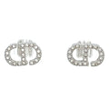 Dior CD Stud Metal Color Stone Clear Silver Earrings