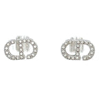 Dior CD Stud Metal Color Stone Clear Silver Earrings