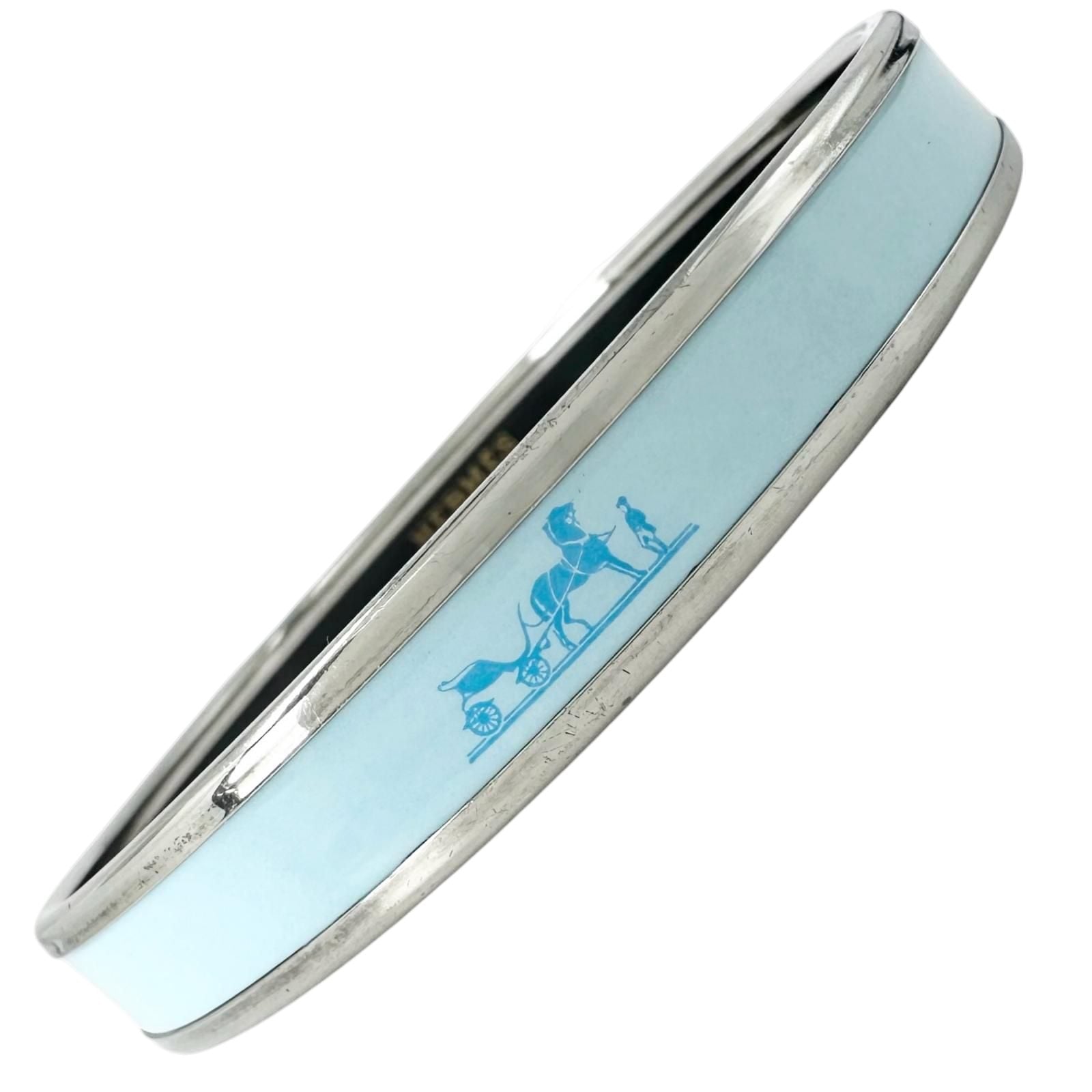 Hermes Enamel Metal Silver Blue Bangle Bracelet