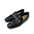 Chanel Loafer Leather Shoes Black Coco Mark Pearl Chain Flat