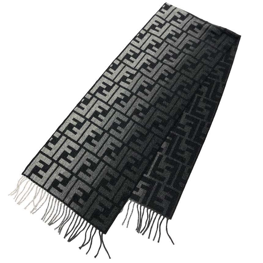 Fendi Zucca FF Scarf Gray Black Wool Cashmere