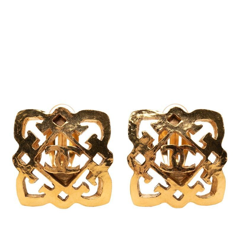 Chanel CC Logo Vintage Earrings Gold Plated