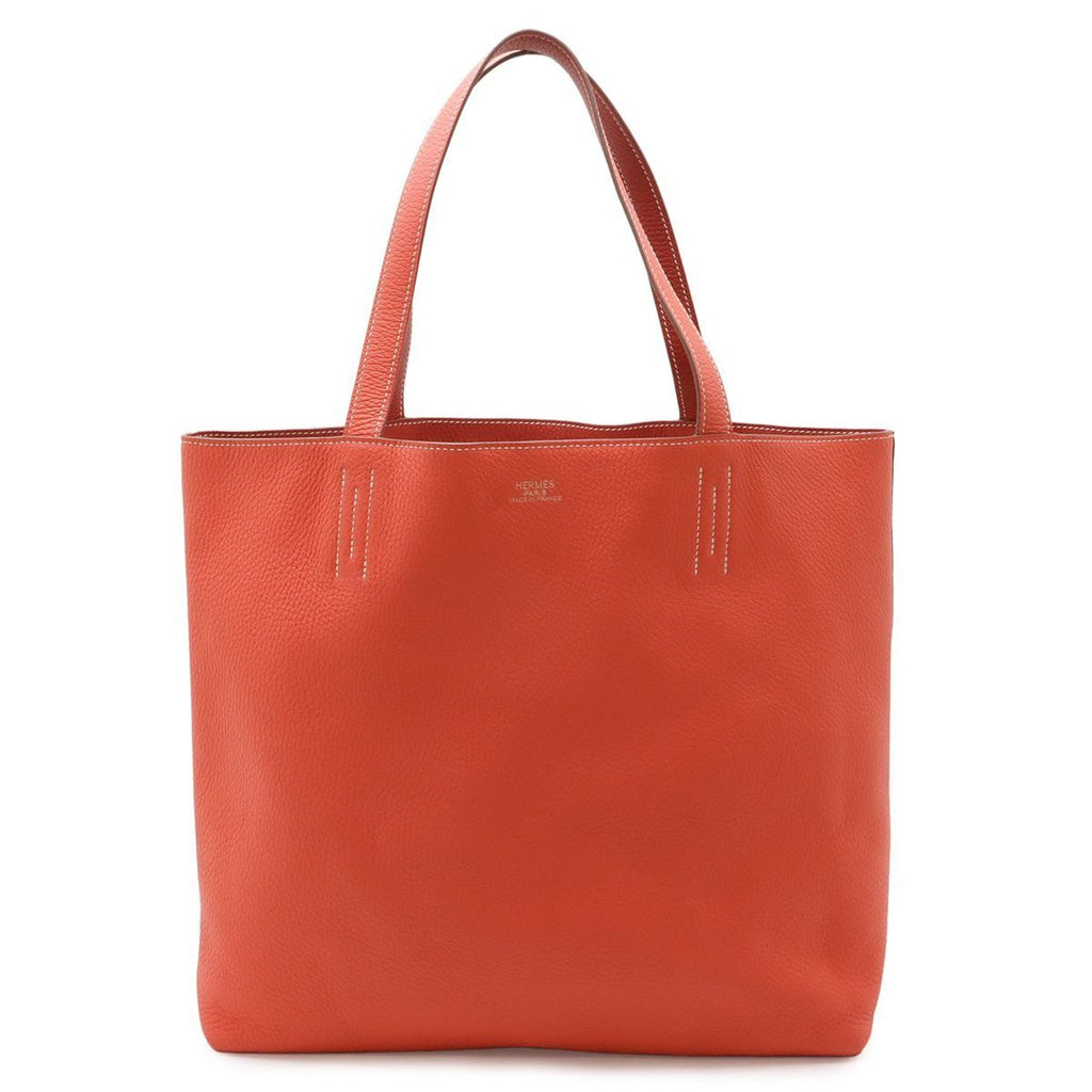 Hermes Double Sens 36 Tote Shoulder Bag Reversible Taurillon Clemence Bougainvil