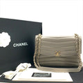 Chanel CC Logo Stitch Shiny Lambskin Turnlock Chain Shoulder Bag Gray