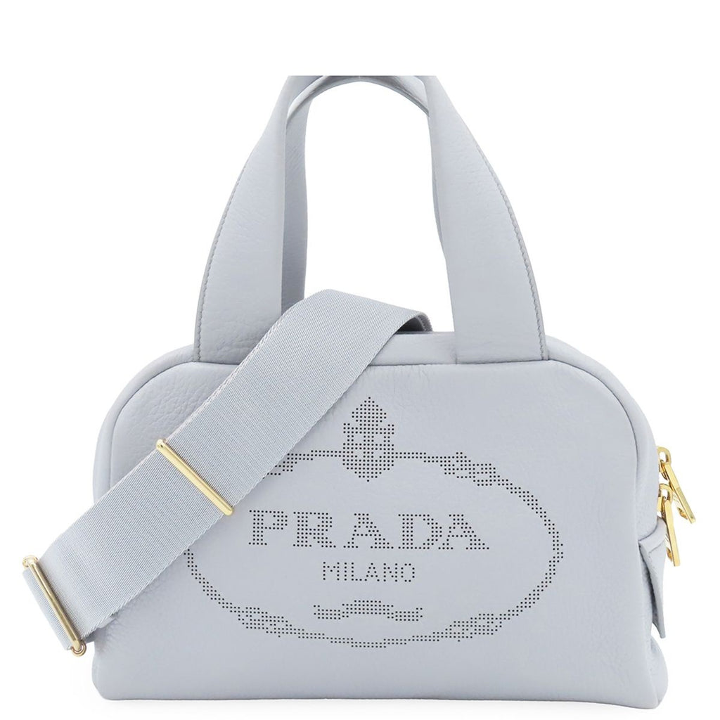 Prada Perforated Logo 2-Way Blue Gray Calfskin Shoulder Bag Triangle