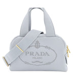 Prada Perforated Logo 2-Way Blue Gray Calfskin Shoulder Bag Triangle