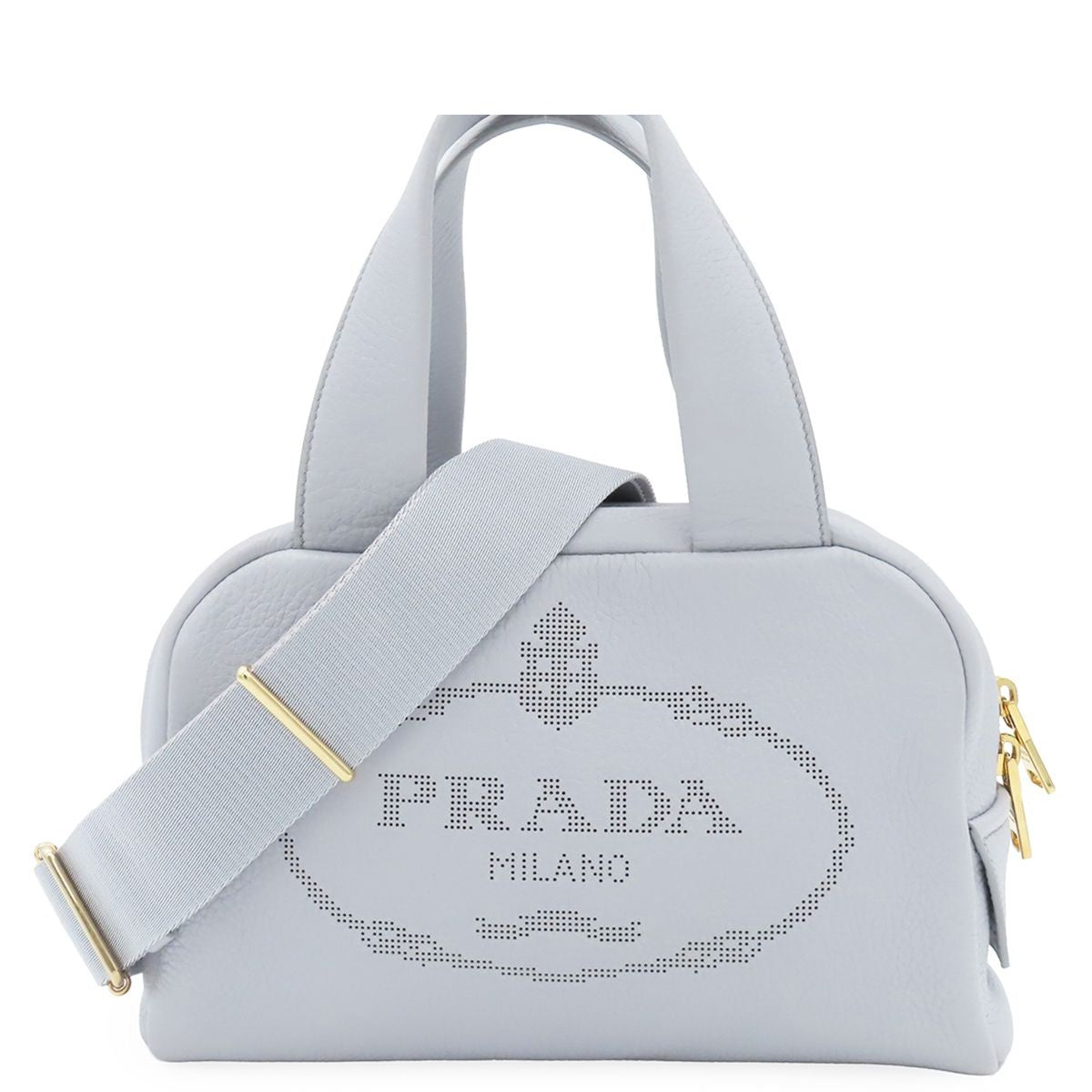 Prada Perforated Logo 2-Way Blue Gray Calfskin Shoulder Bag Triangle