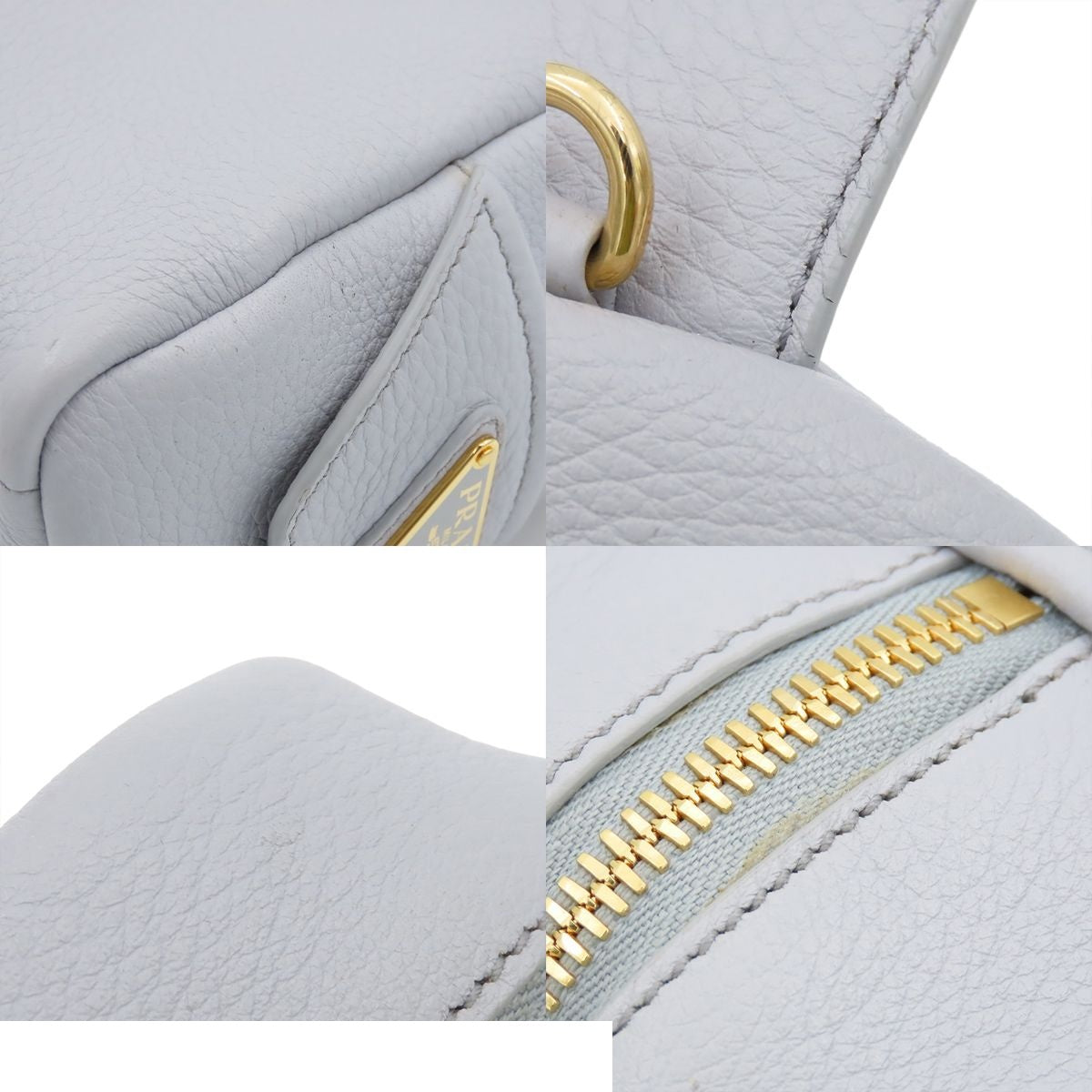 Prada Perforated Logo 2-Way Blue Gray Calfskin Shoulder Bag Triangle — view 8
