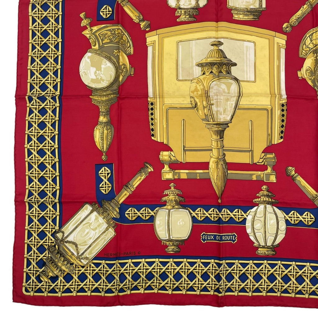 Hermes Scarf Silk Carre 90 Feux de Route Car Lantern Red — view 4