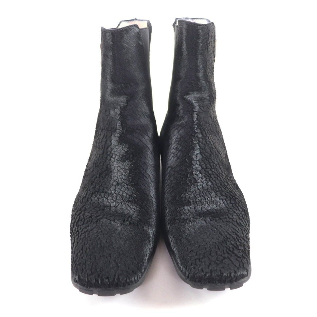 Chanel Vintage CC Logo Embroidery Square Toe Calf Hair Side Gore Boots Black 37 — view 4