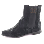 Chanel Vintage CC Logo Embroidery Square Toe Calf Hair Side Gore Boots Black 37 — view 5