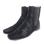 Chanel Vintage CC Logo Embroidery Square Toe Calf Hair Side Gore Boots Black 37