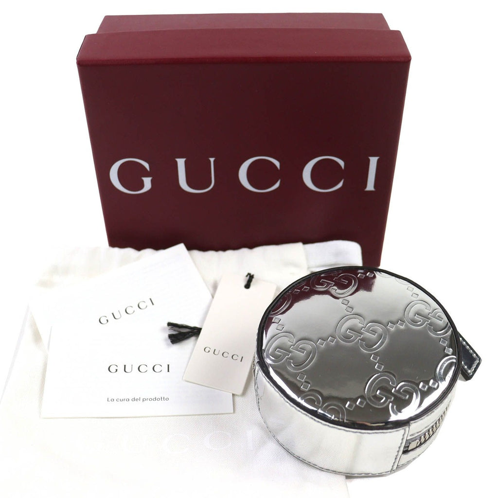Gucci GG Pattern Patent Leather Round Pouch Silver — view 2