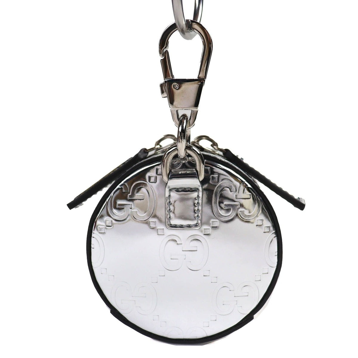 Gucci GG Pattern Patent Leather Round Pouch Silver — view 3