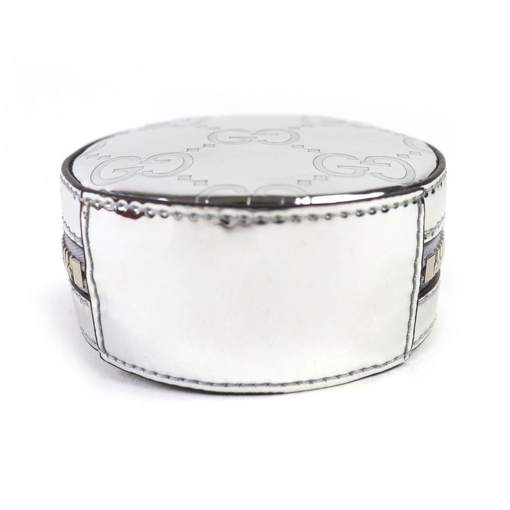 Gucci GG Pattern Patent Leather Round Pouch Silver — view 5
