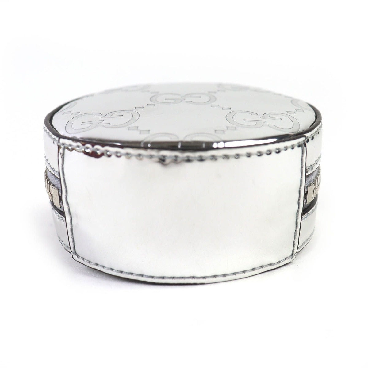 Gucci GG Pattern Patent Leather Round Pouch Silver — view 5